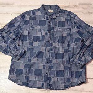 Carbon 2 Cobalt Blue Patchwork Geometric Casual Button Down Shirt